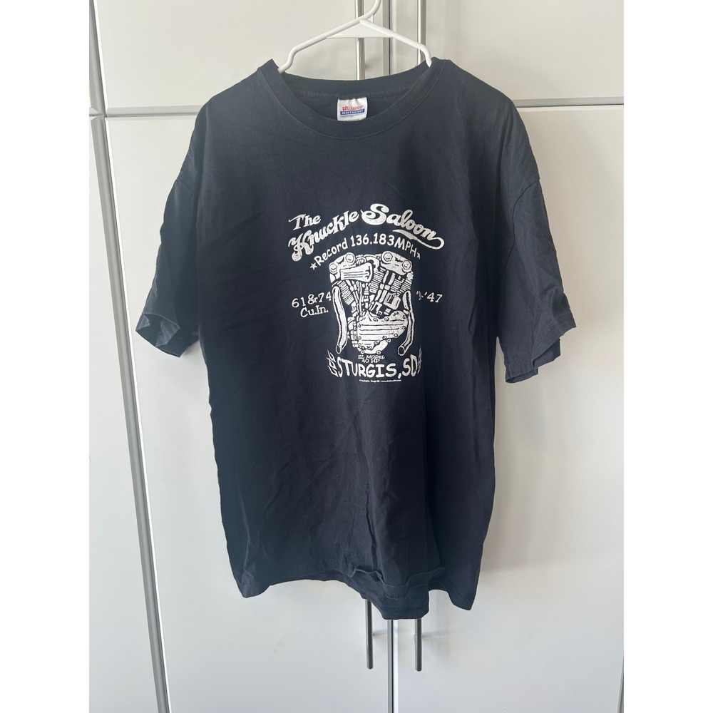Hanes Heavyweight The Knuckle Saloon Sturgis SD Graphic T-Shirt Black XL